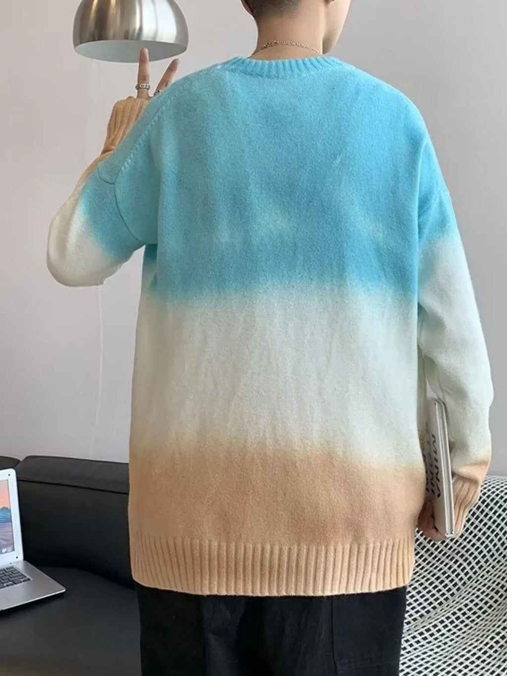 Men's Gradient Long Sleeve Knitted Sweater