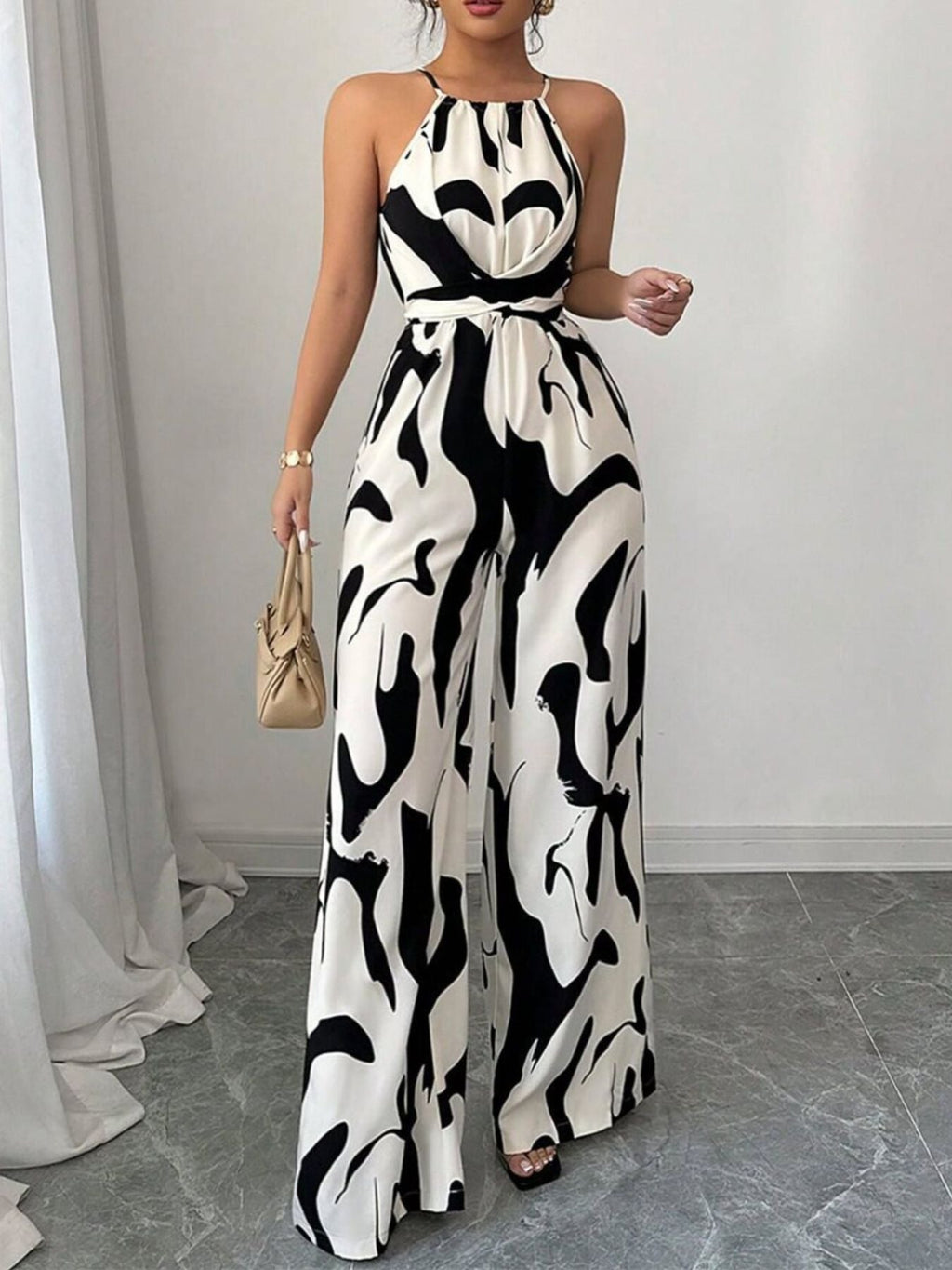 Abstract Print Wide Leg Jumpsuit