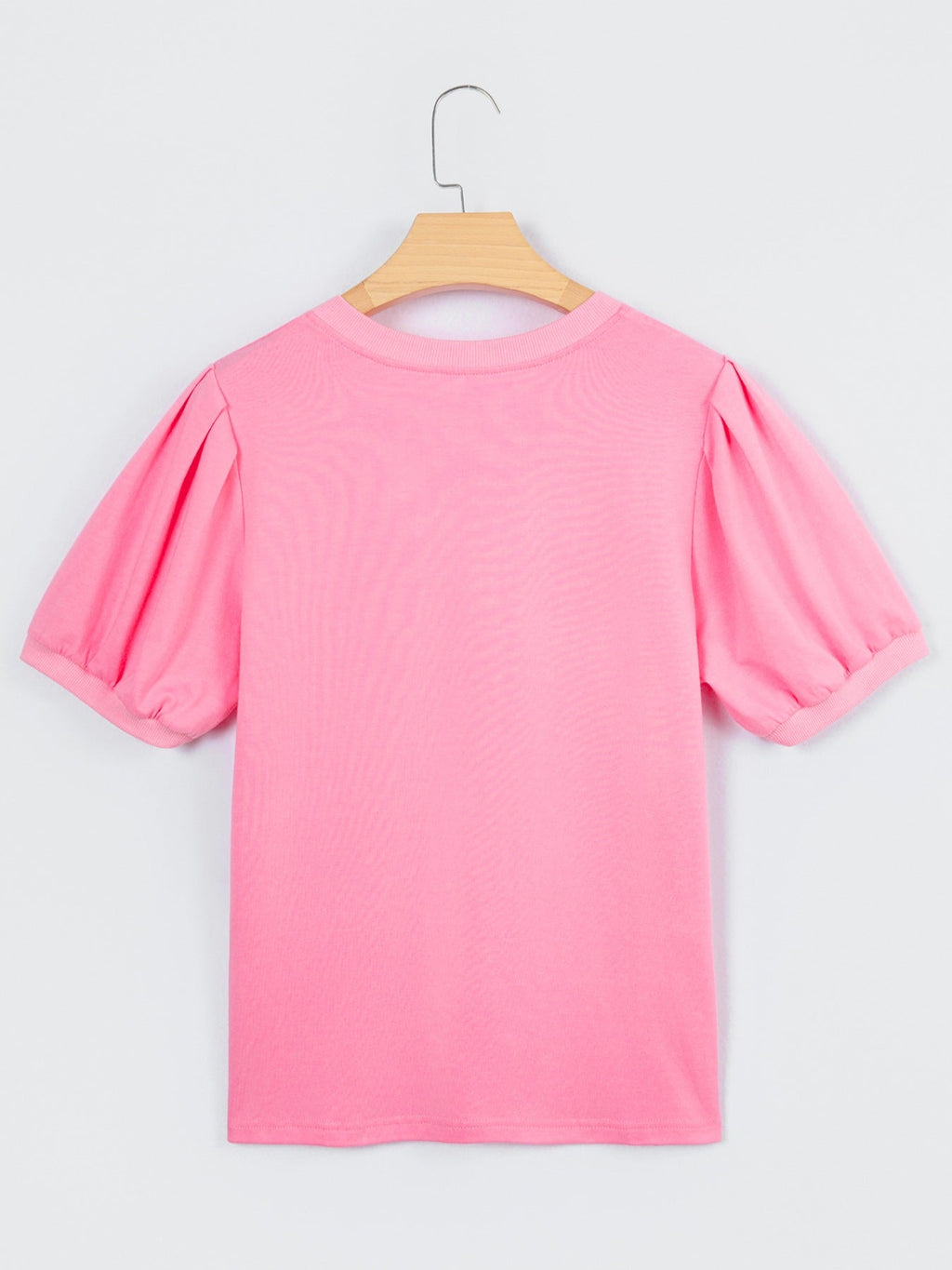Solid Color V Neck Short Puff Sleeve Blouse