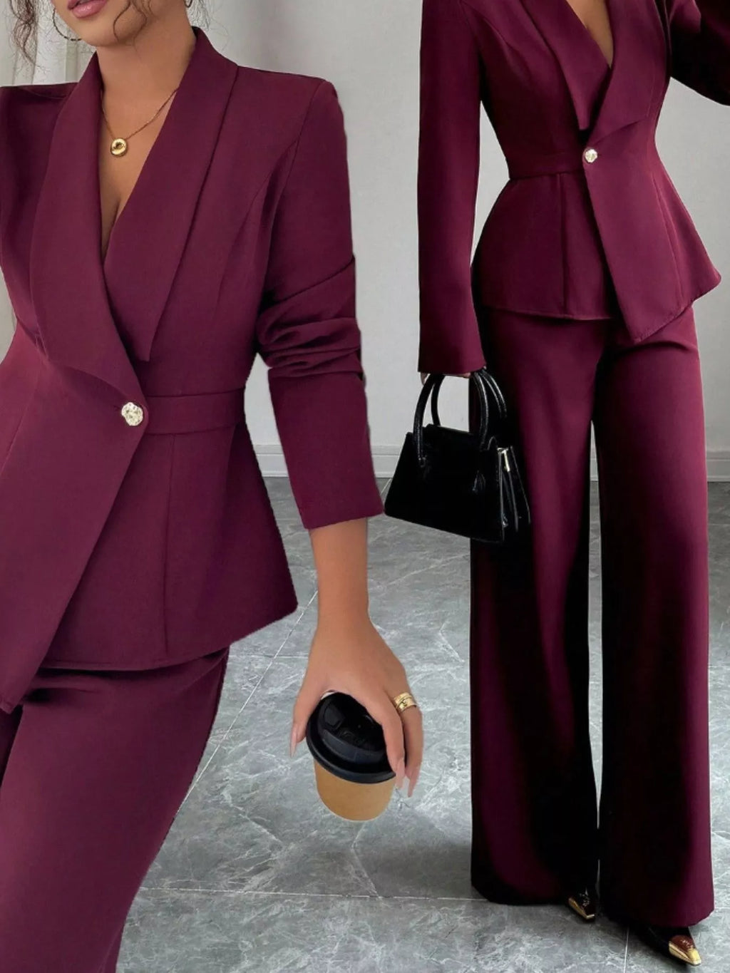 One Button Blazer and Pants Set