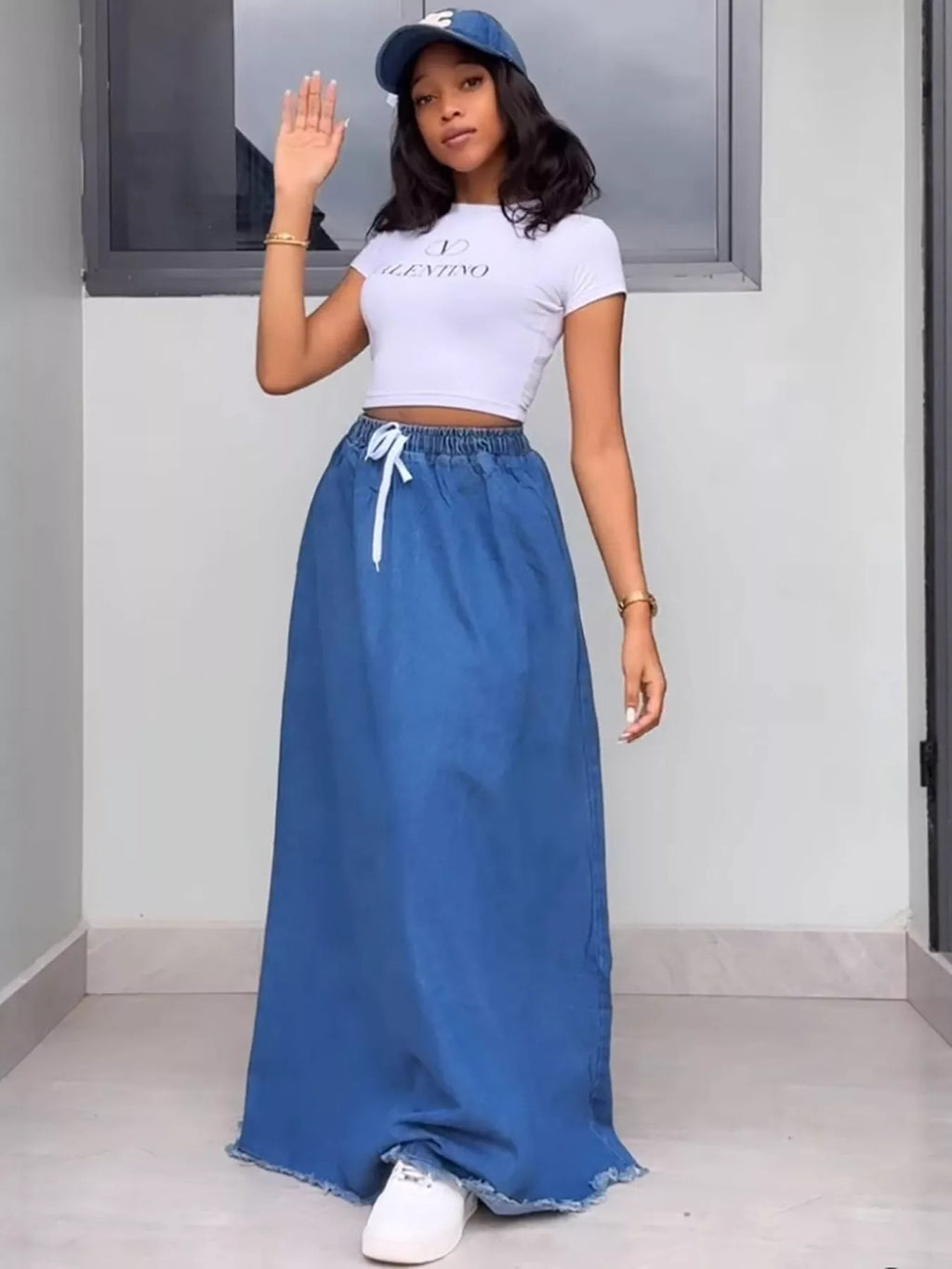 Full Size Raw Hem Denim Maxi Skirt Plus Size