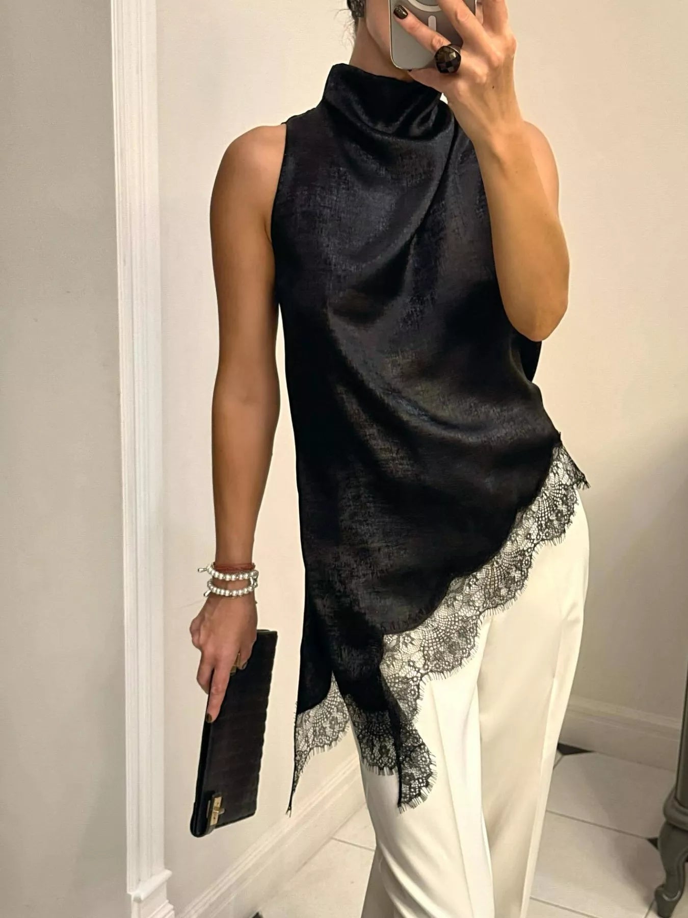 High Neck Lace Trim Cami