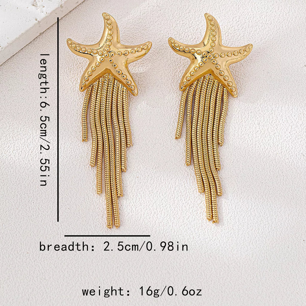 18K Gold-Plated Starfish Fringe Drop Earrings