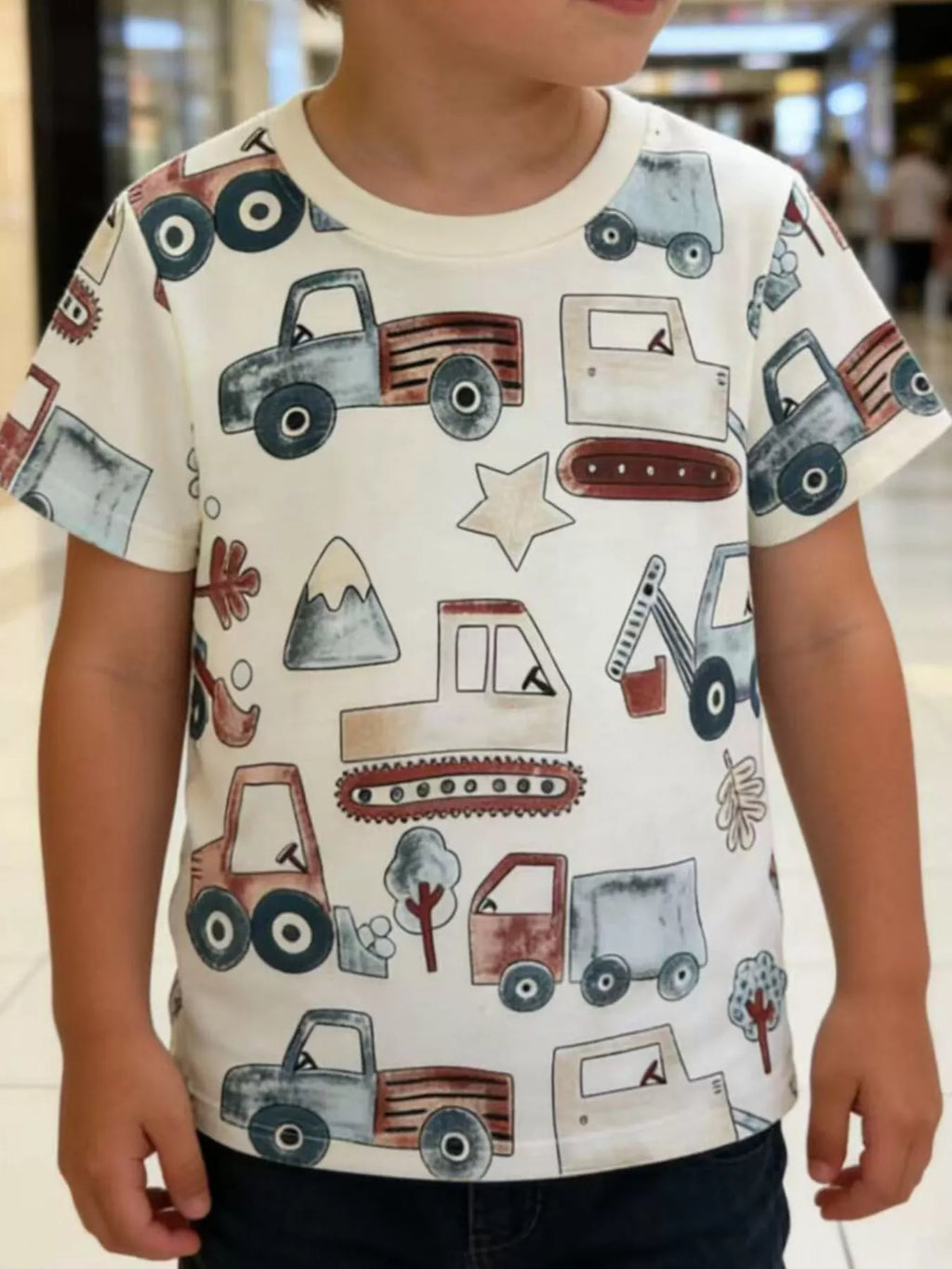 Children's Cartoon Truck Print Short Sleeve T-Shirt