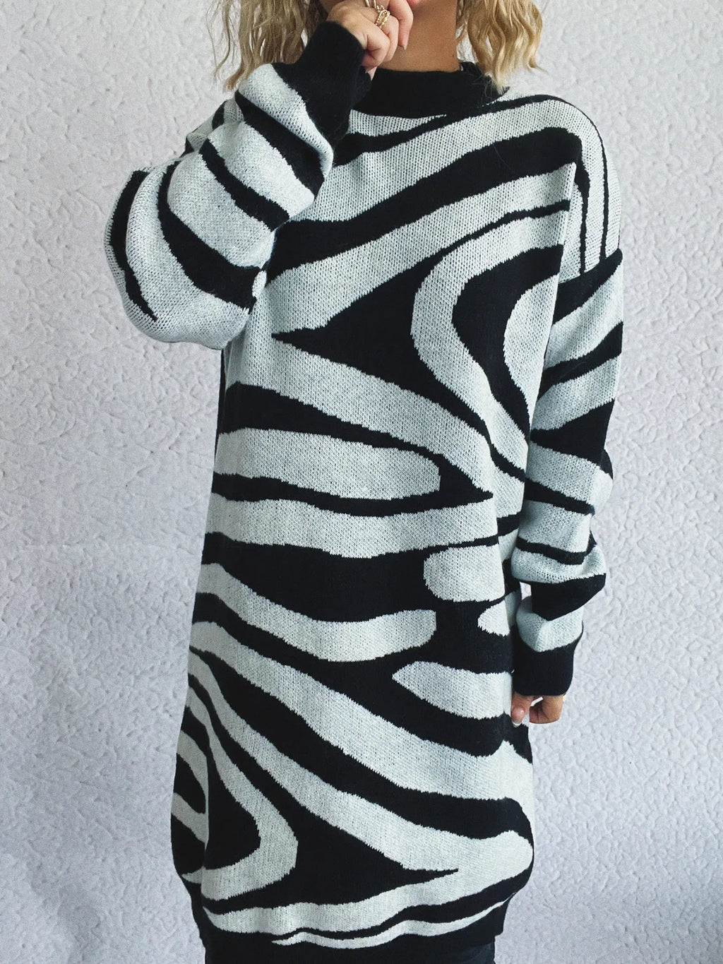 Oversized Zebra Print Long Sleeve Sweater