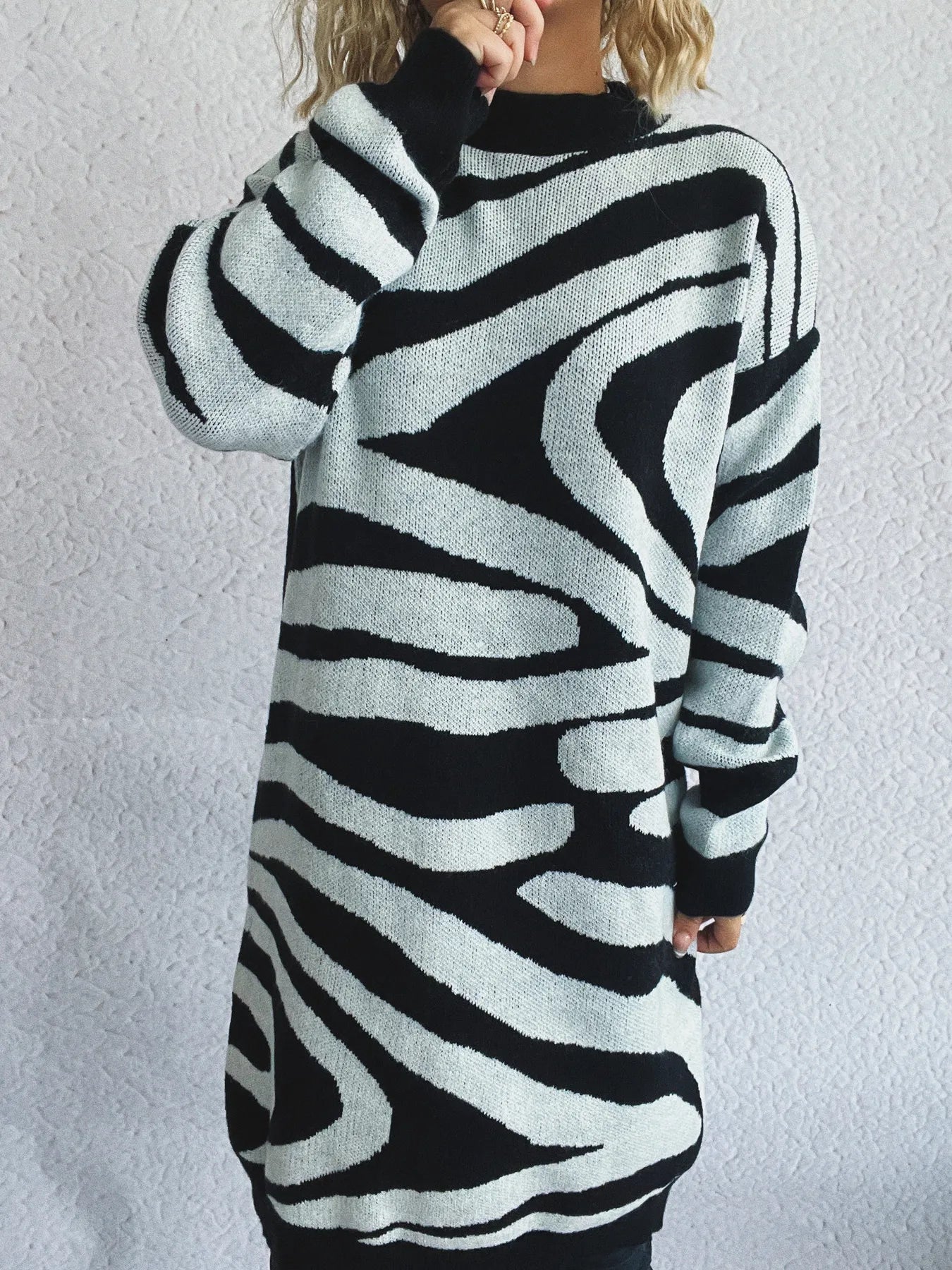 Oversized Zebra Print Long Sleeve Sweater