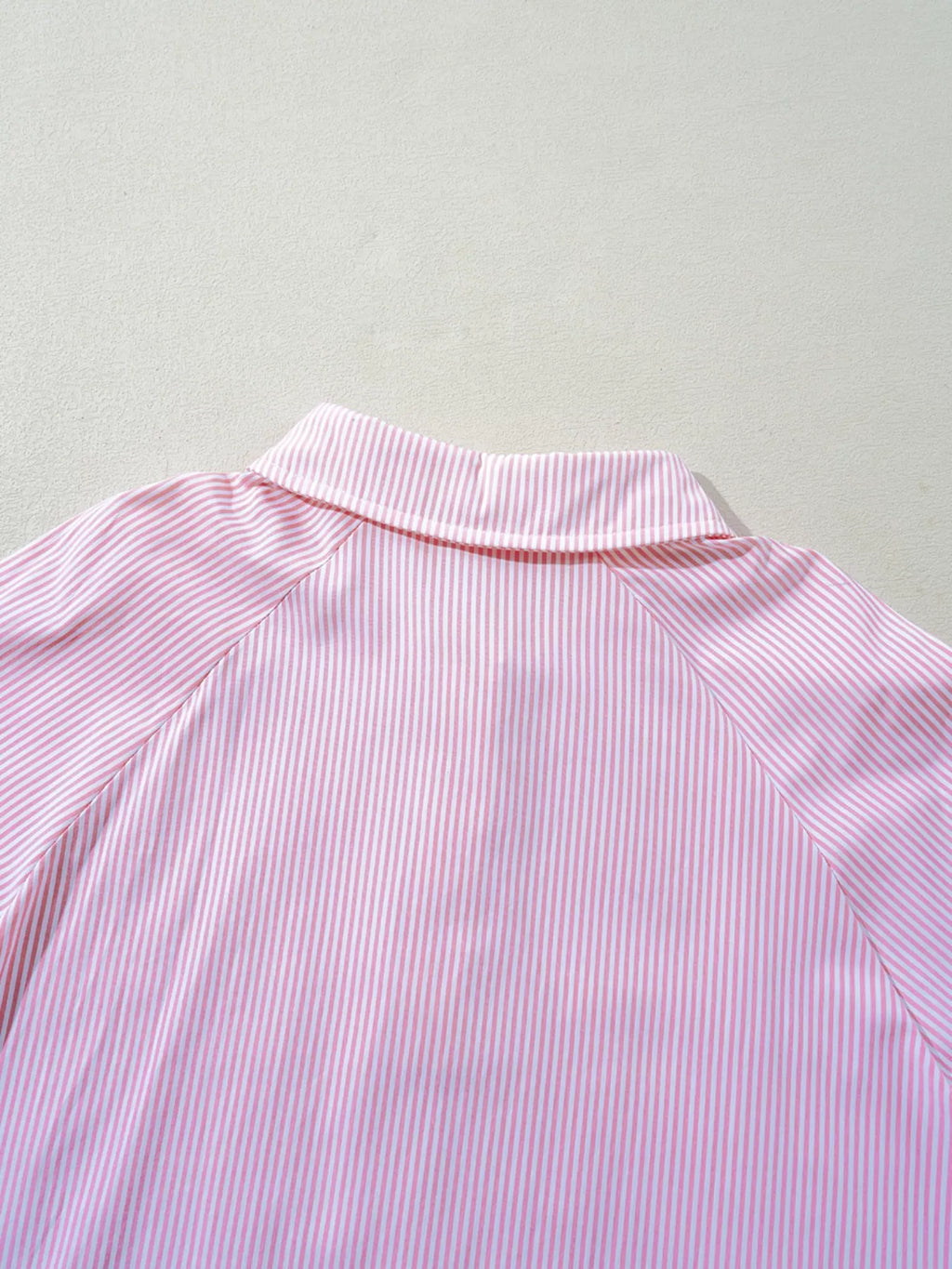 Pinstripe Long Sleeve Smocked Cuffs Button Shirt Collar Blouse