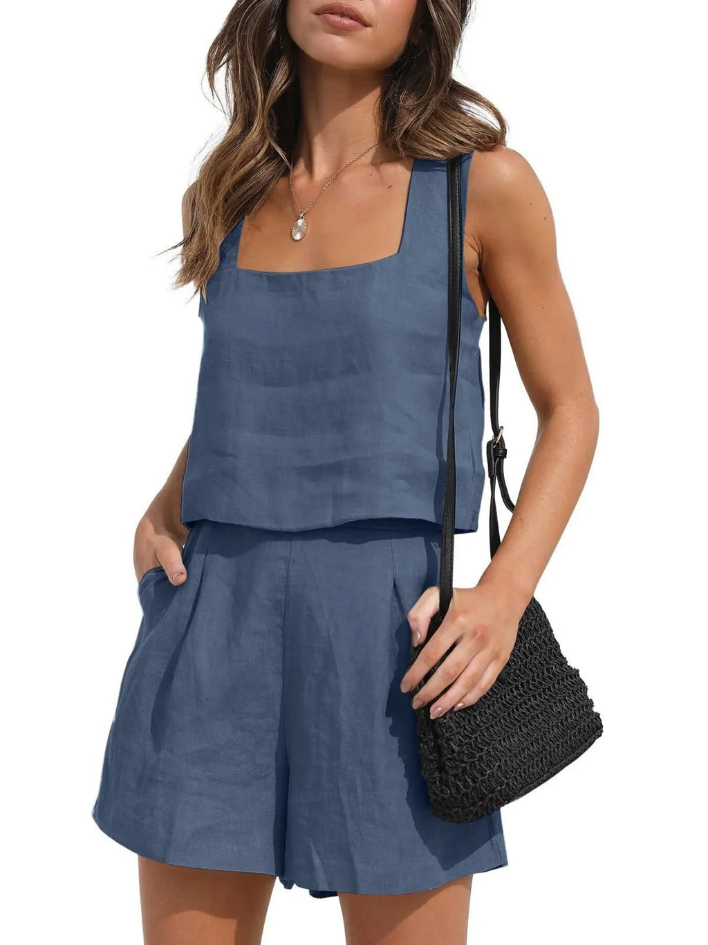 Square Neck Tank and Shorts Set