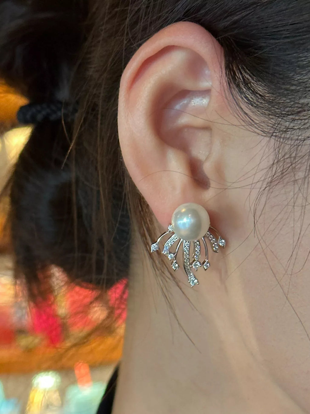 925 Sterling Silver Zircon Pearl Earrings
