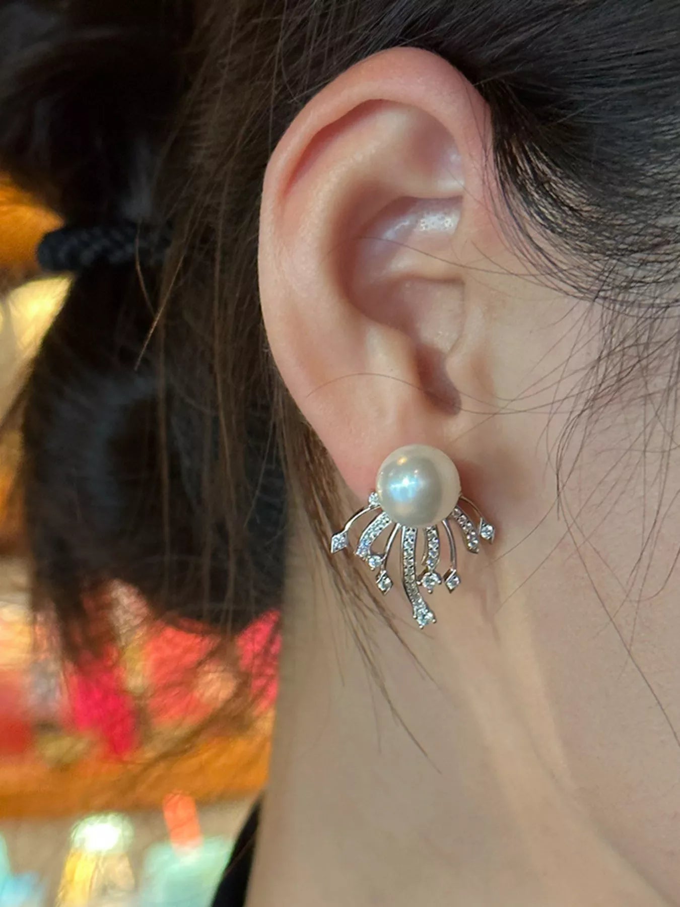 925 Sterling Silver Zircon Pearl Earrings