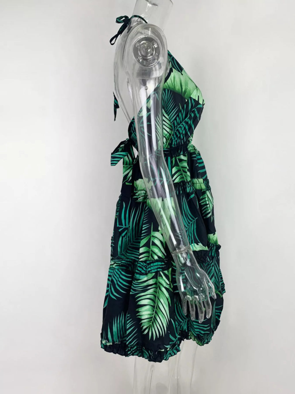 Colorful Print Halter Neck Ruffle Mini Dress