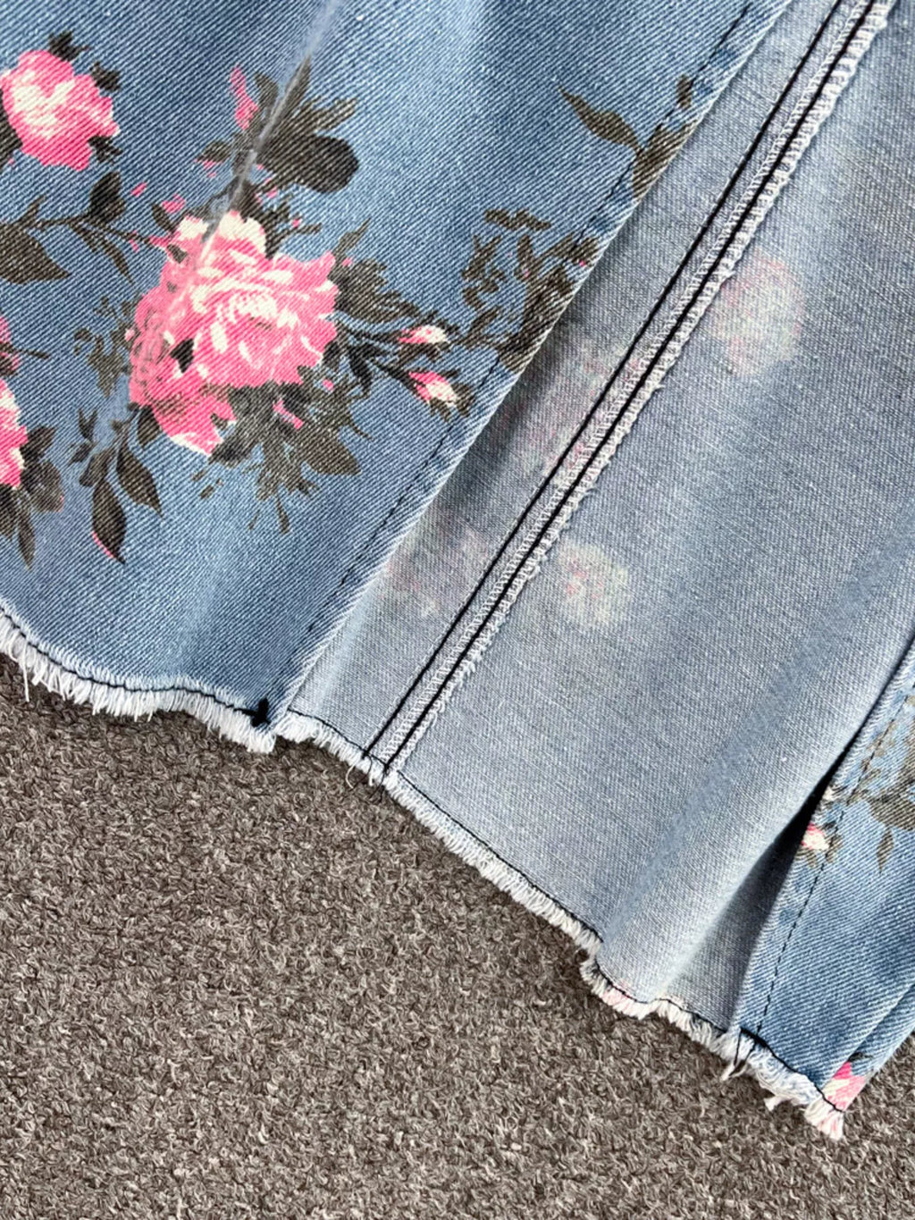 Floral Print Sweetheart Neck Cami and Skirt Denim Set