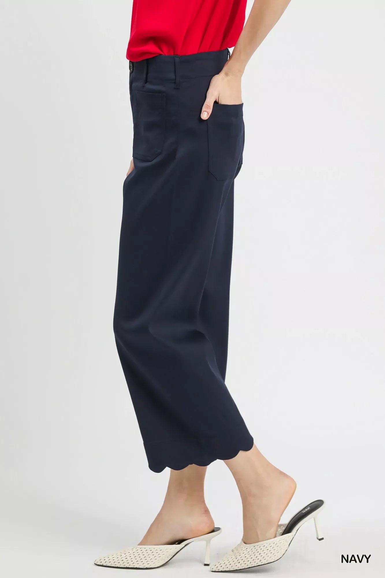 Umgee Scallop Hem Wide Leg Pants