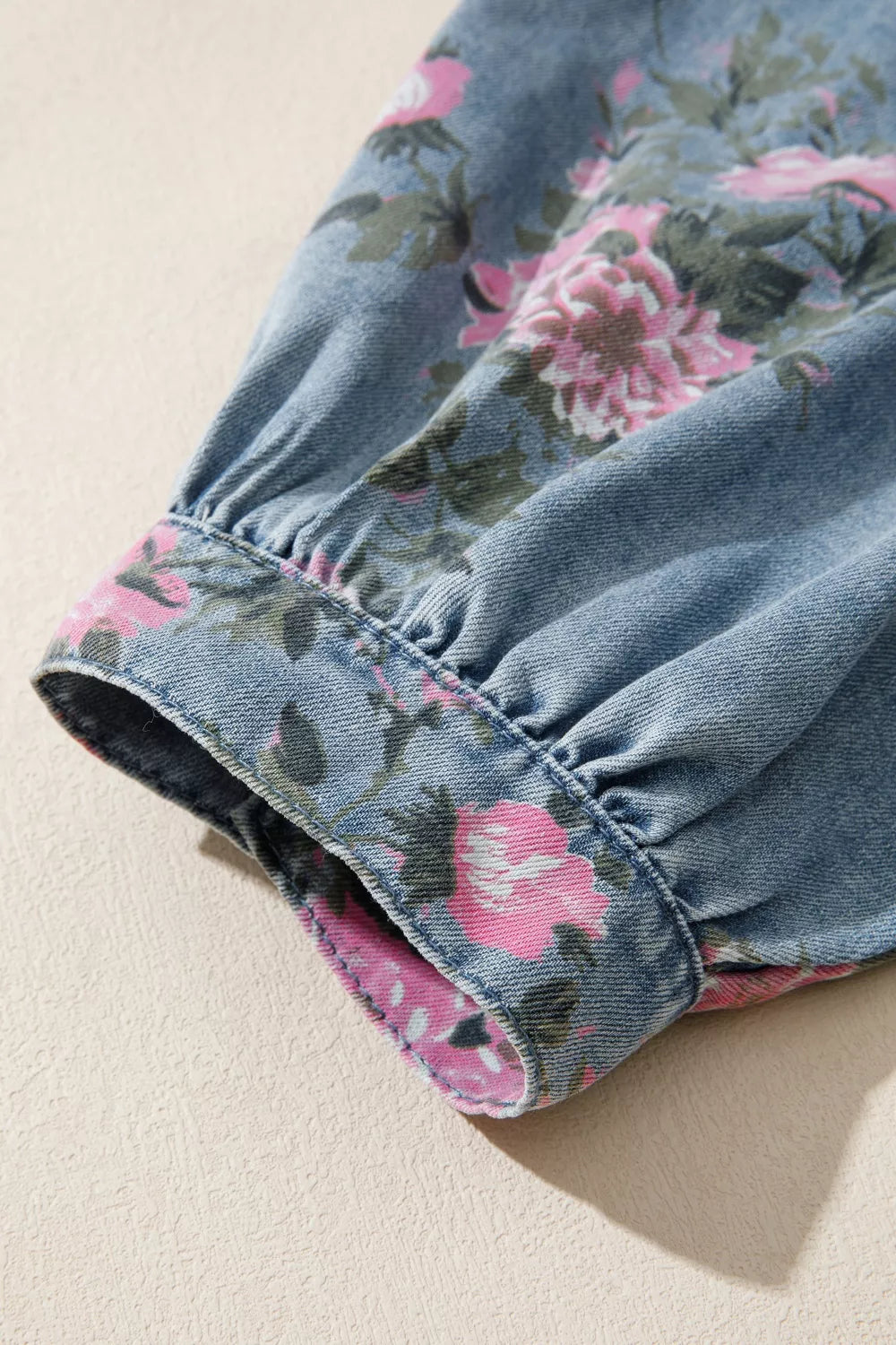 Floral Print Button Up Denim Shirt