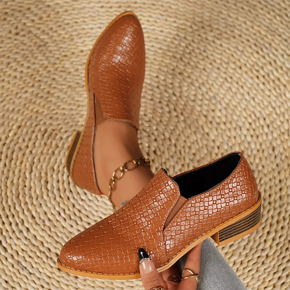 Point Toe Block Heels Loafers