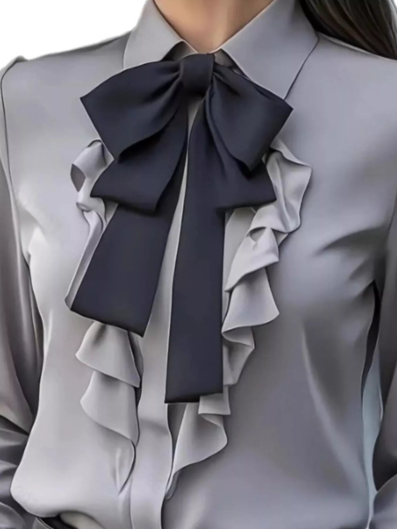 Ruffled Tie Front Long Sleeve Blouse