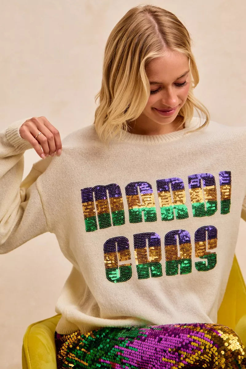 BiBi Mardi Gras Sequin Lattering Knit Top