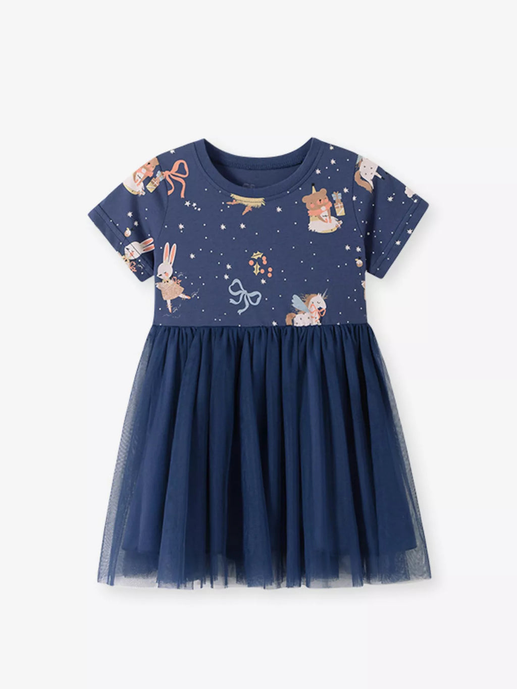 Children's Cartoon Print Tulle Dress