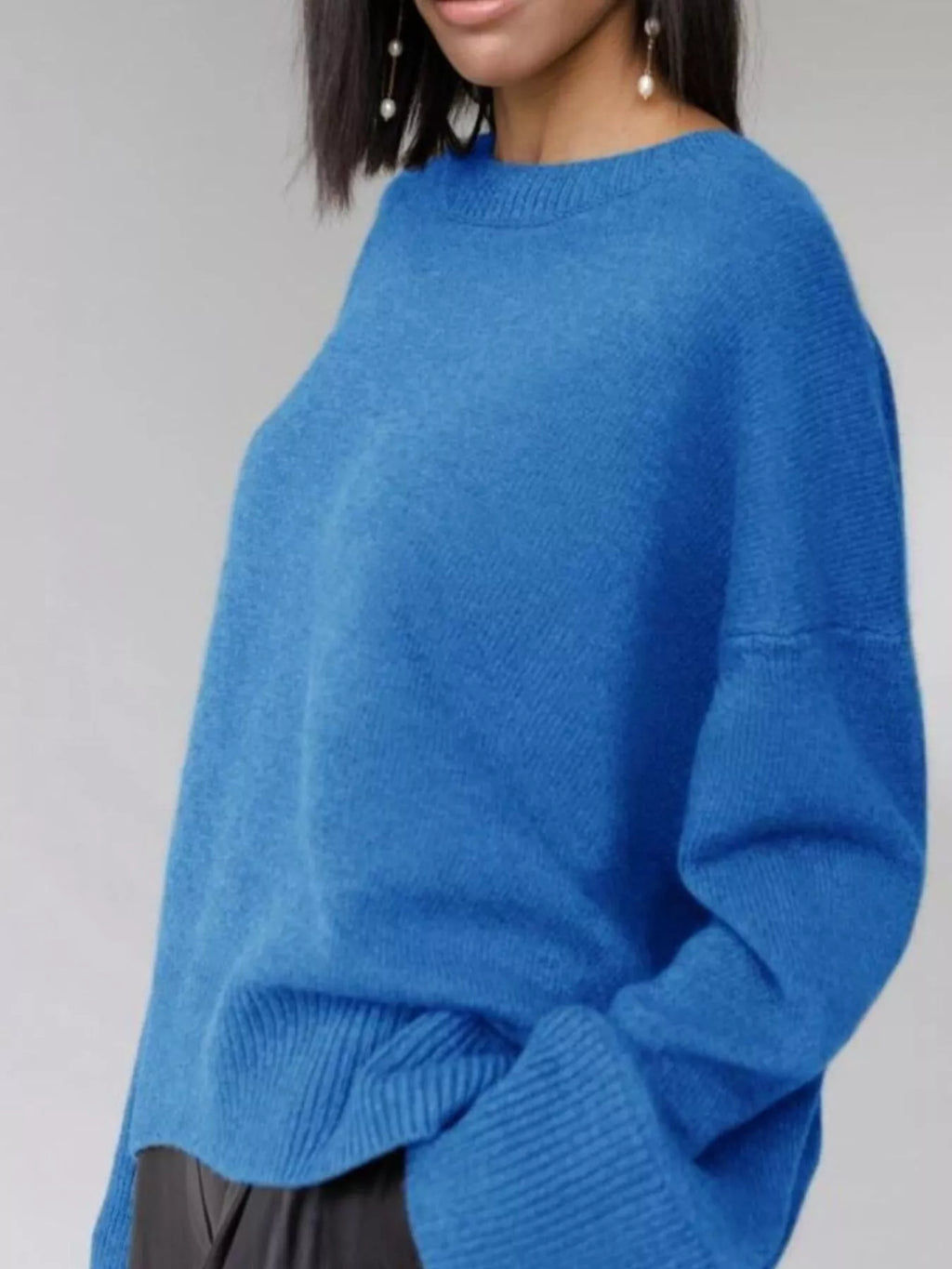 Ribbed Hem Round Neck Sweater