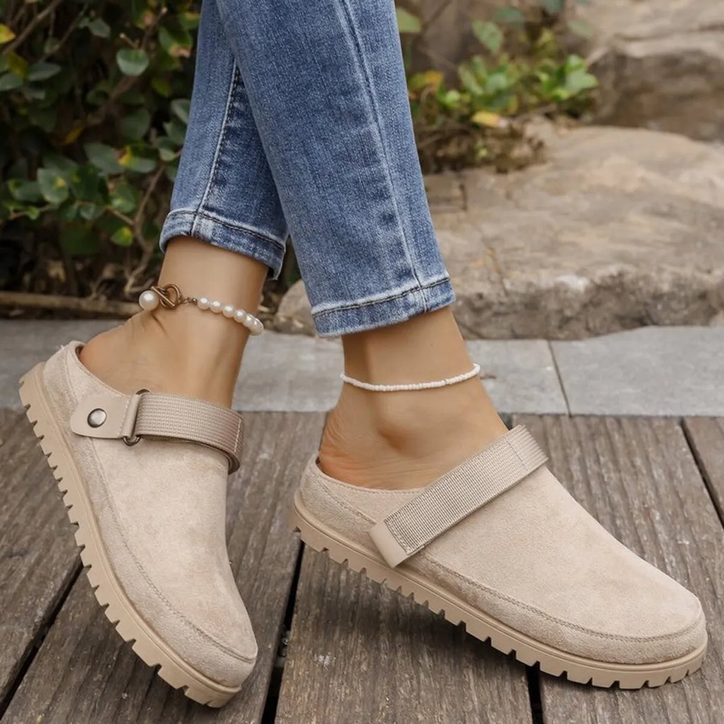 Suede Slip-On Mule Loafers with Adjustable Strap