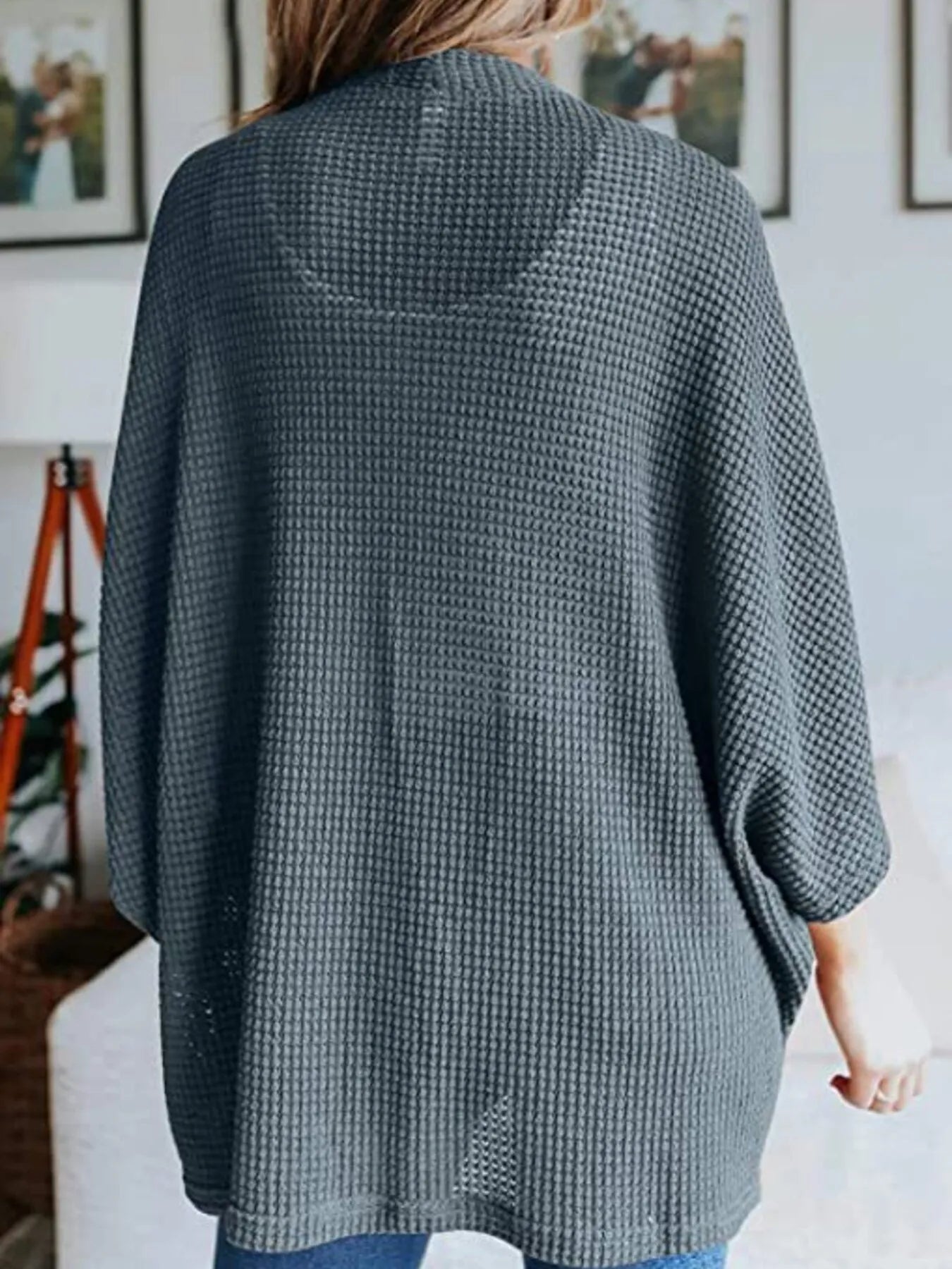 Full Size Open Front Waffle Knit Cardigan Plus Size