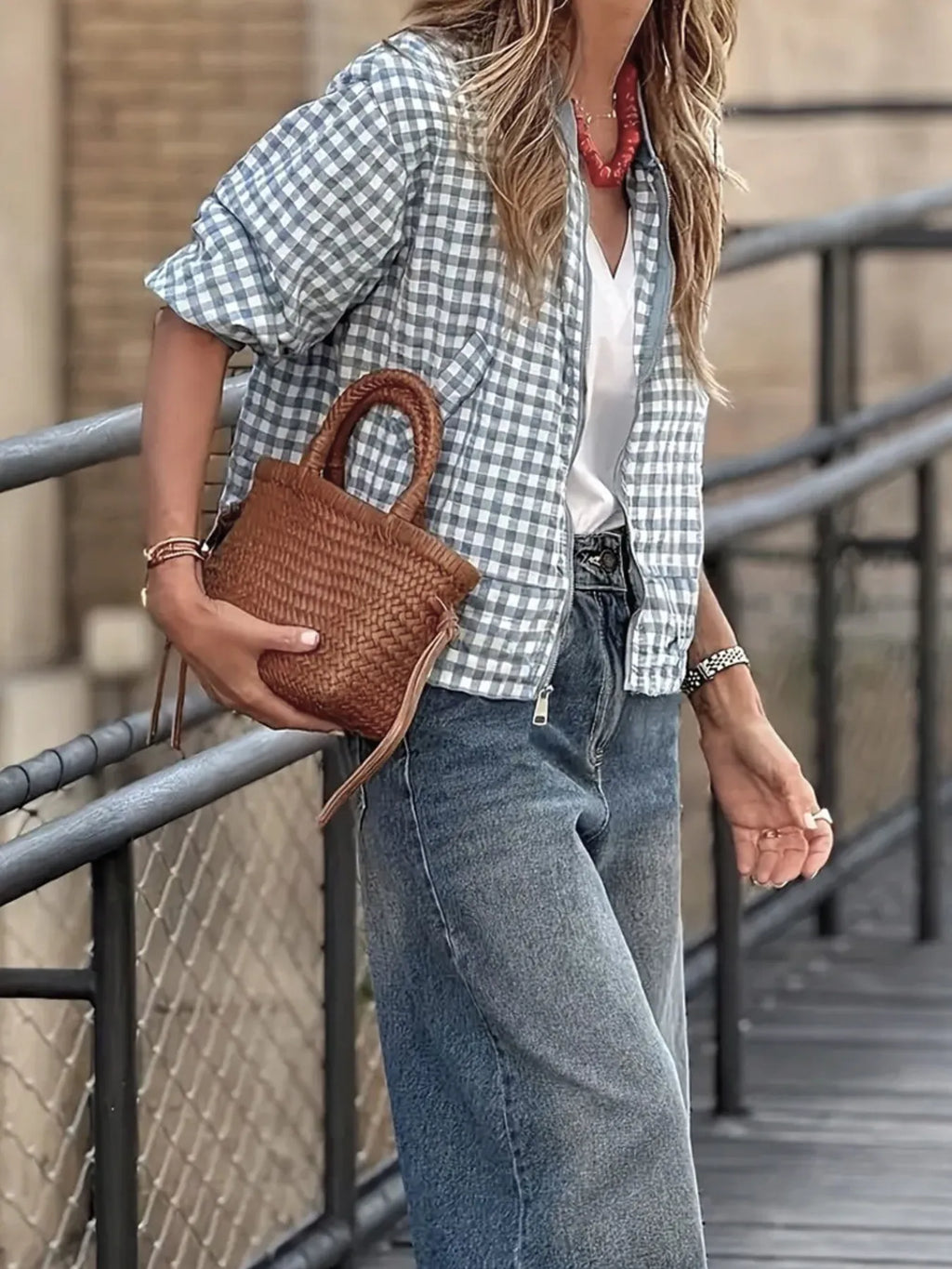 Plaid Zip Up Long Sleeve Jacket