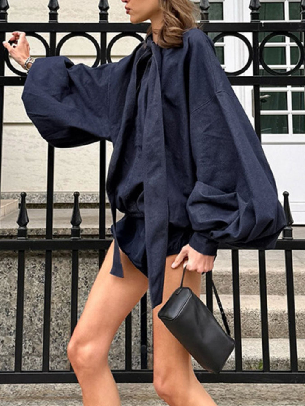 Tie Front Denim Top and Shorts Set