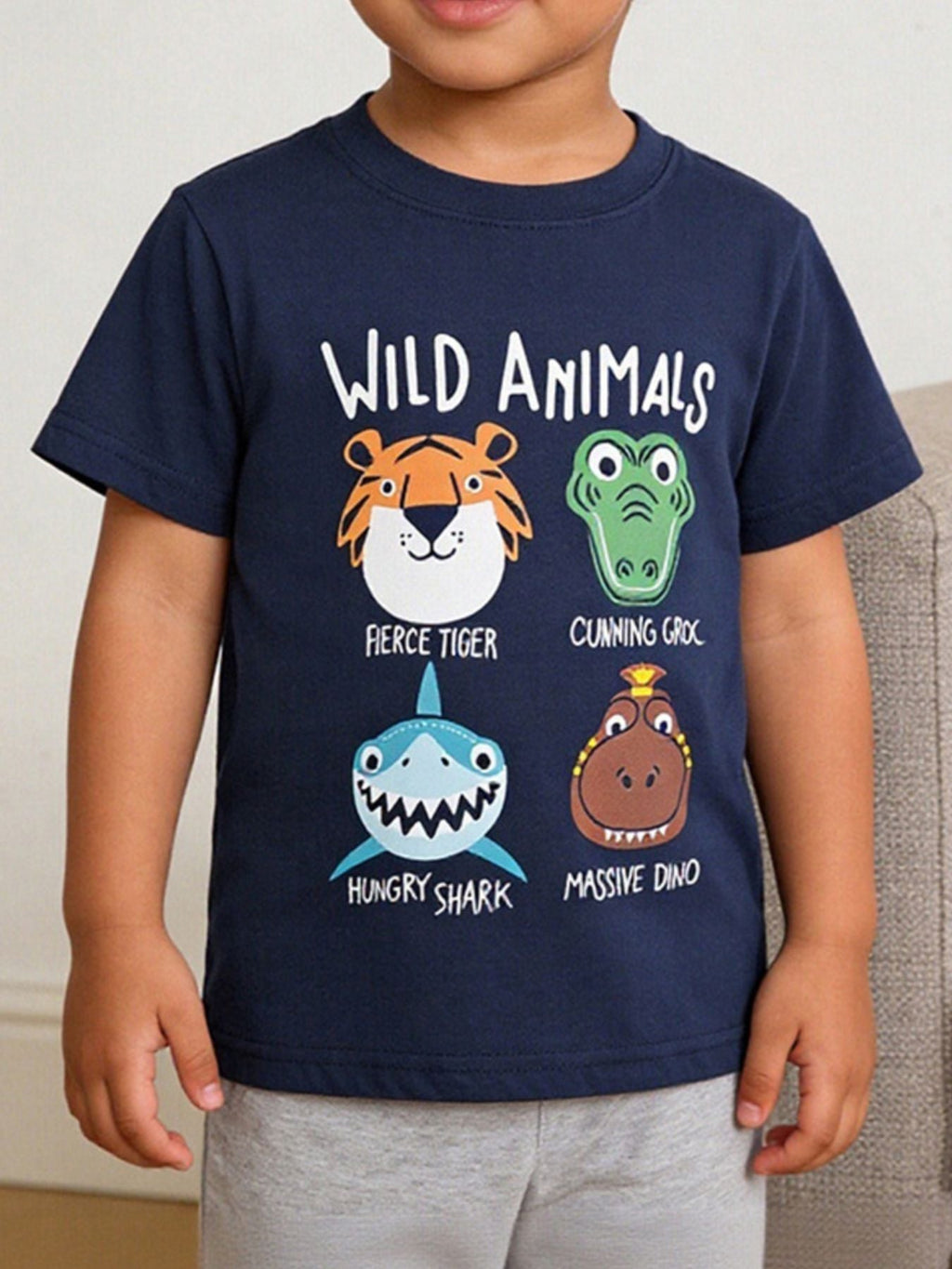 Children's Wild Animals Graphic Crew Neck T-Shirt