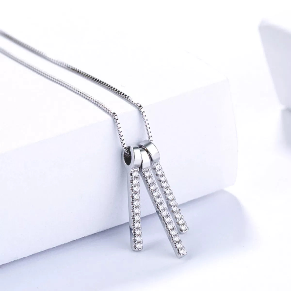 925 Sterling Silver Zircon Tassel Pendant Necklace