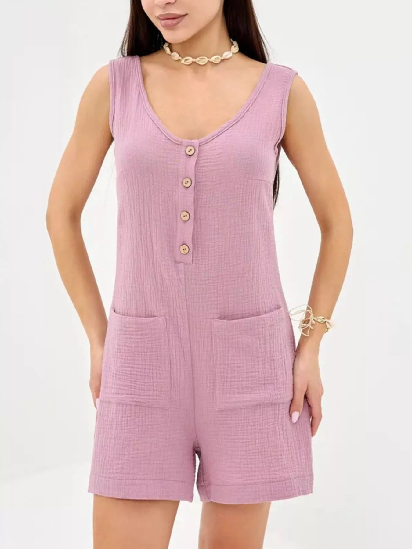 Casual Button-Down Sleeveless Romper