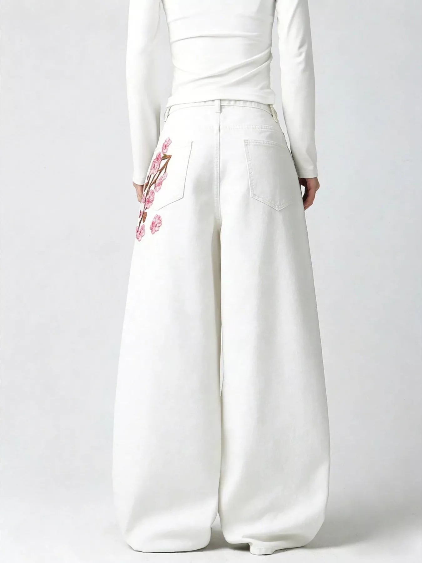 Embroidered Wide-Leg Jeans