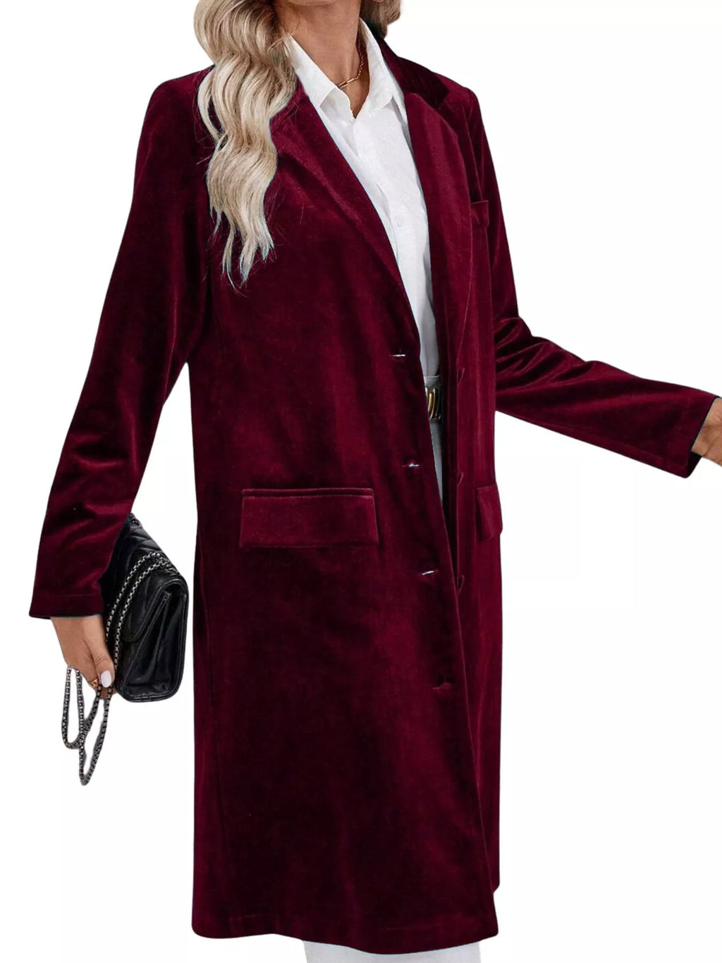 Lapel Collar Long Sleeve Longline Coat