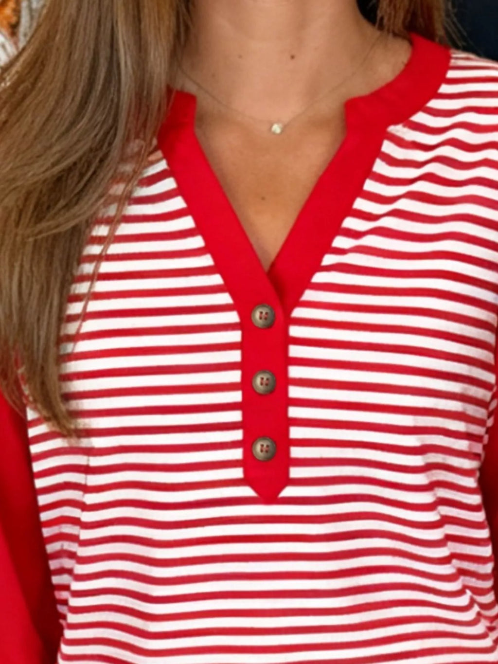 Striped Button-Detail Long Sleeve Top