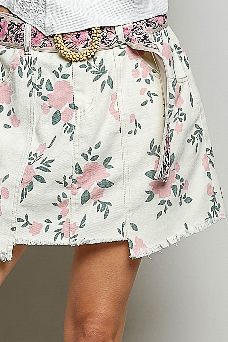 POL Raw Hem Floral Skirt with Pockets