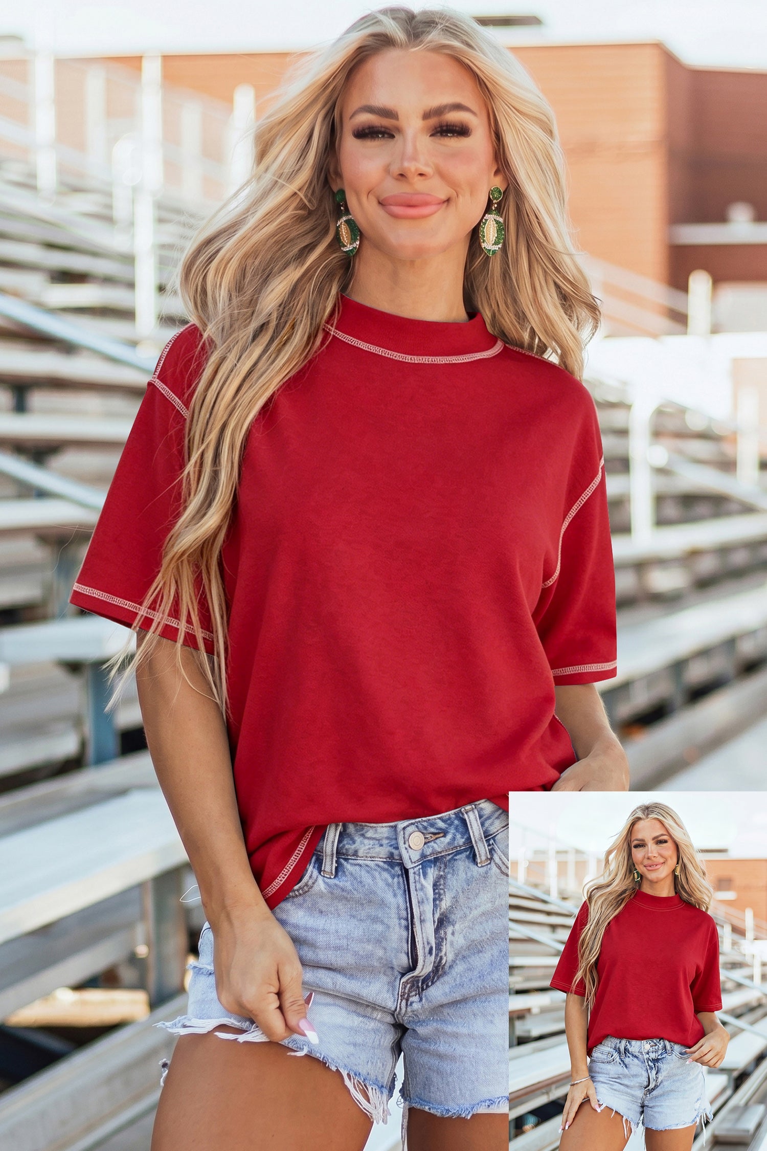Reversible Contrast Stitching Mock Neck T-Shirt