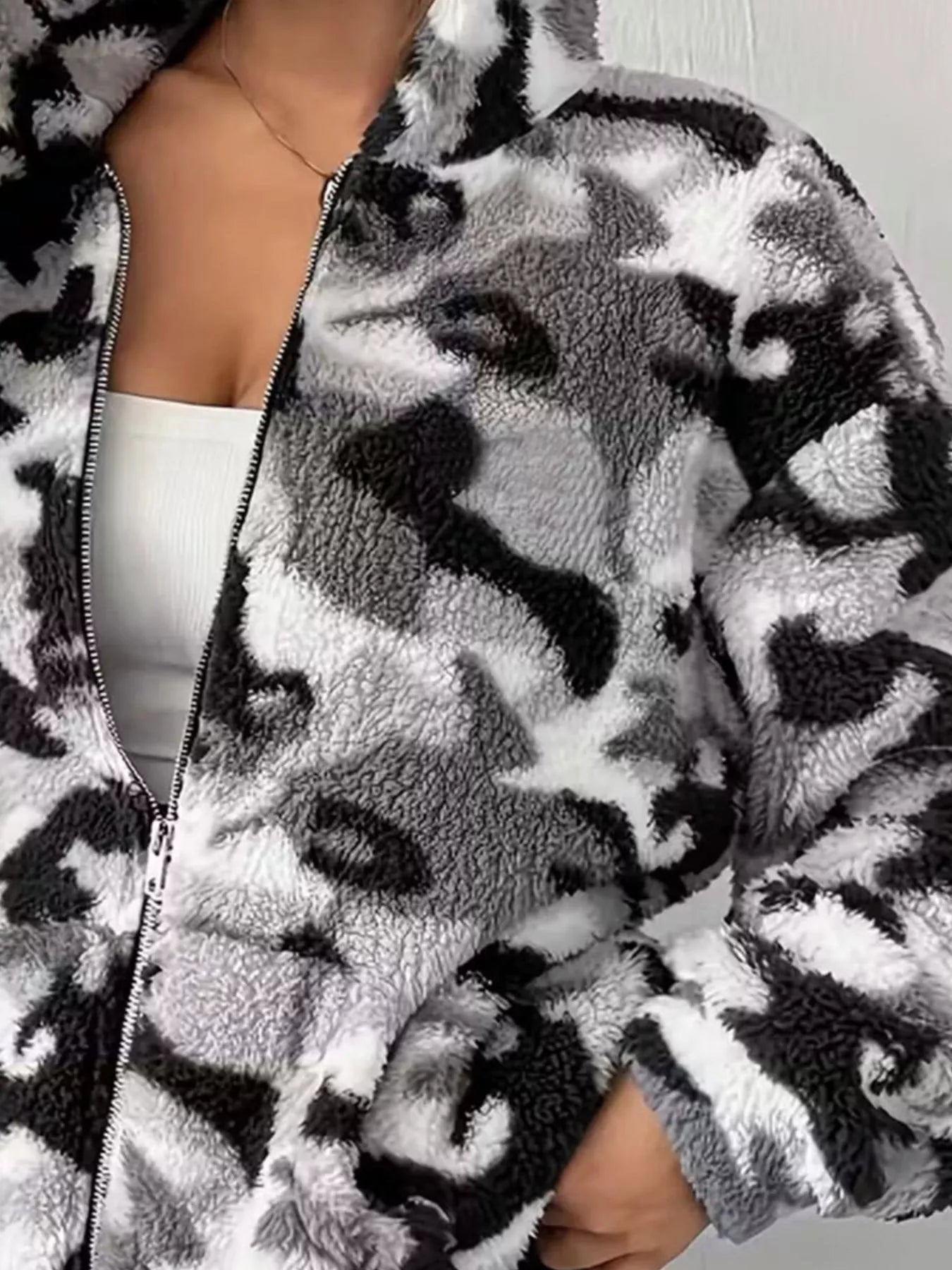 Fuzzy Camo Zip-Up Hoodie
