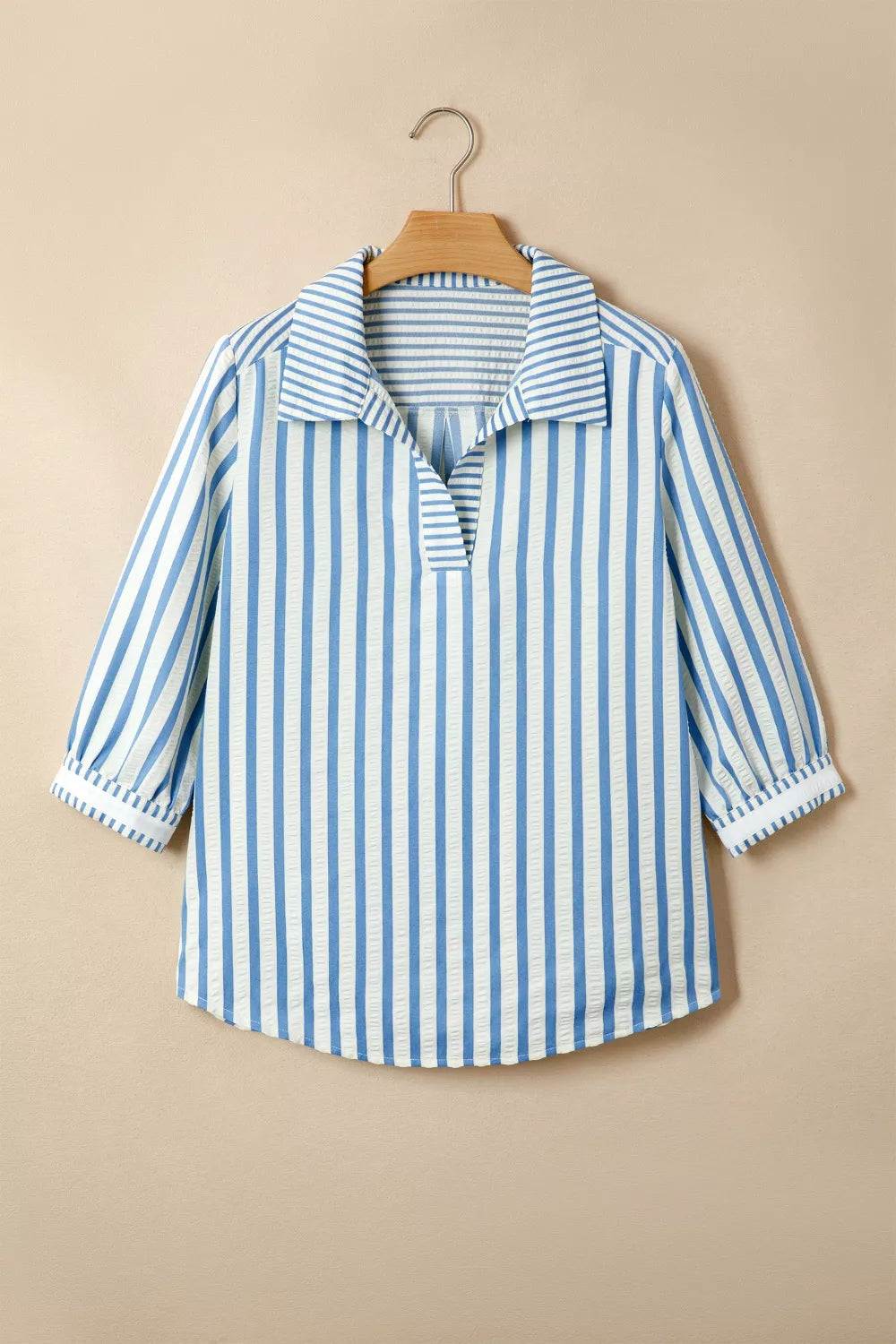 Stripe 3/4 Sleeve Collared Neck Blouse