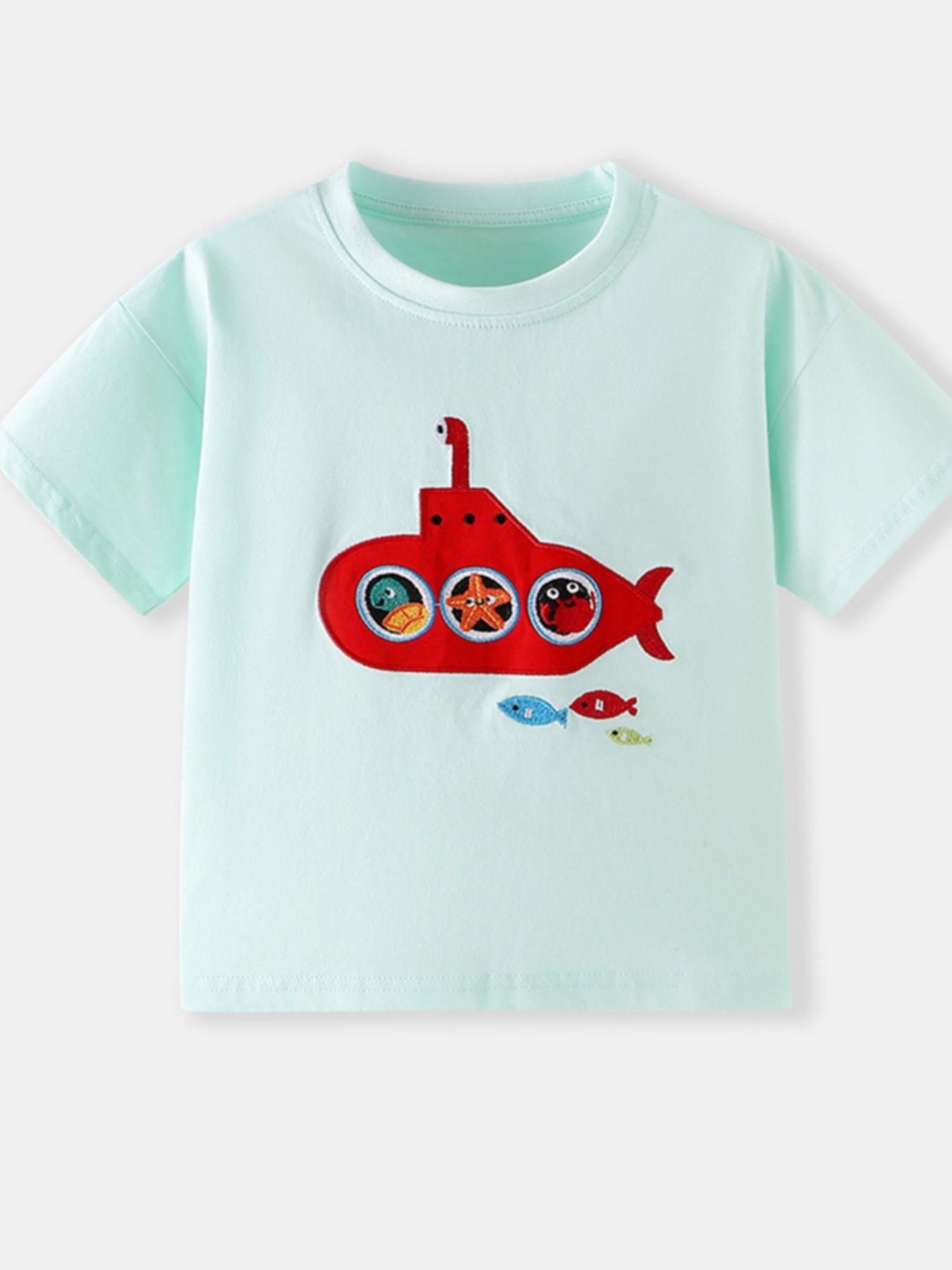 Children's Submarine Embroidered Round Neck Tee