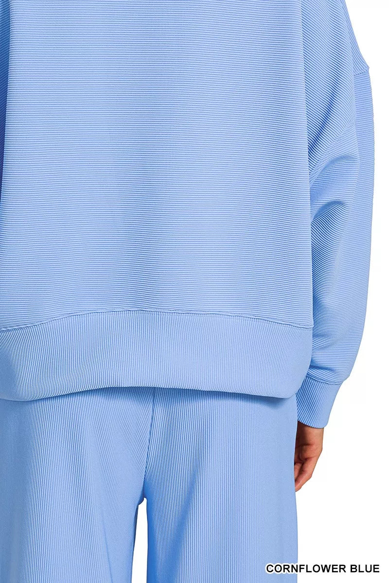 Zenana Ribbed Round Neck Pullover and Drawstring Pants Set