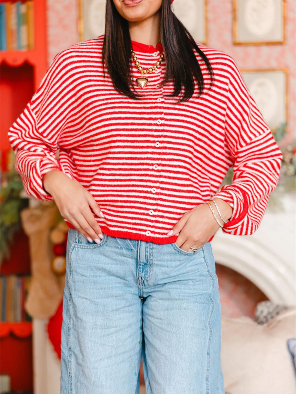 Striped Button-Down Knit Cardigan