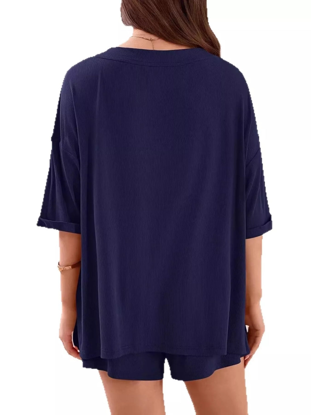 Casual Solid Color V-Neck Top & Shorts Set