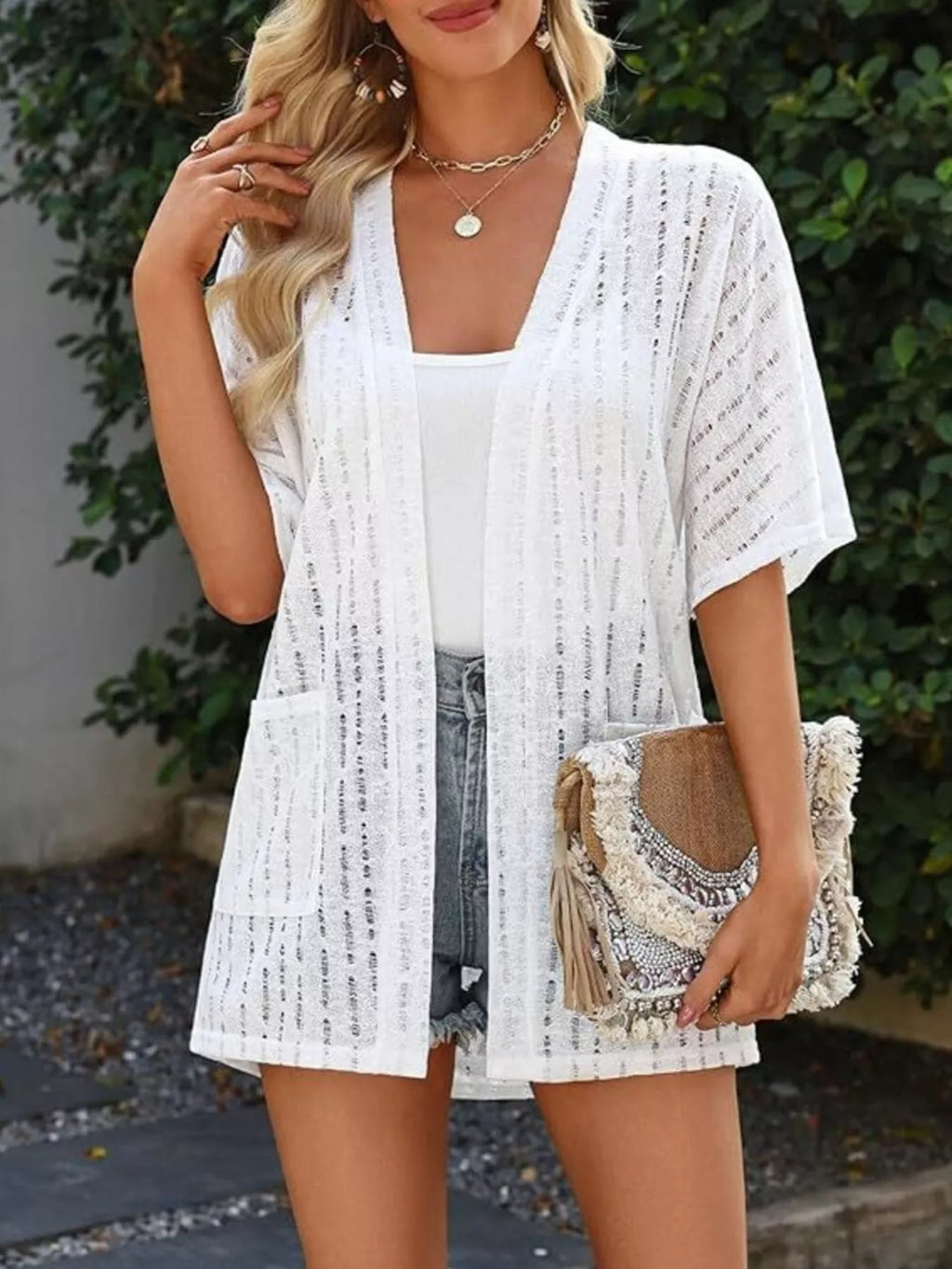 Openwork Open Front Cardigan