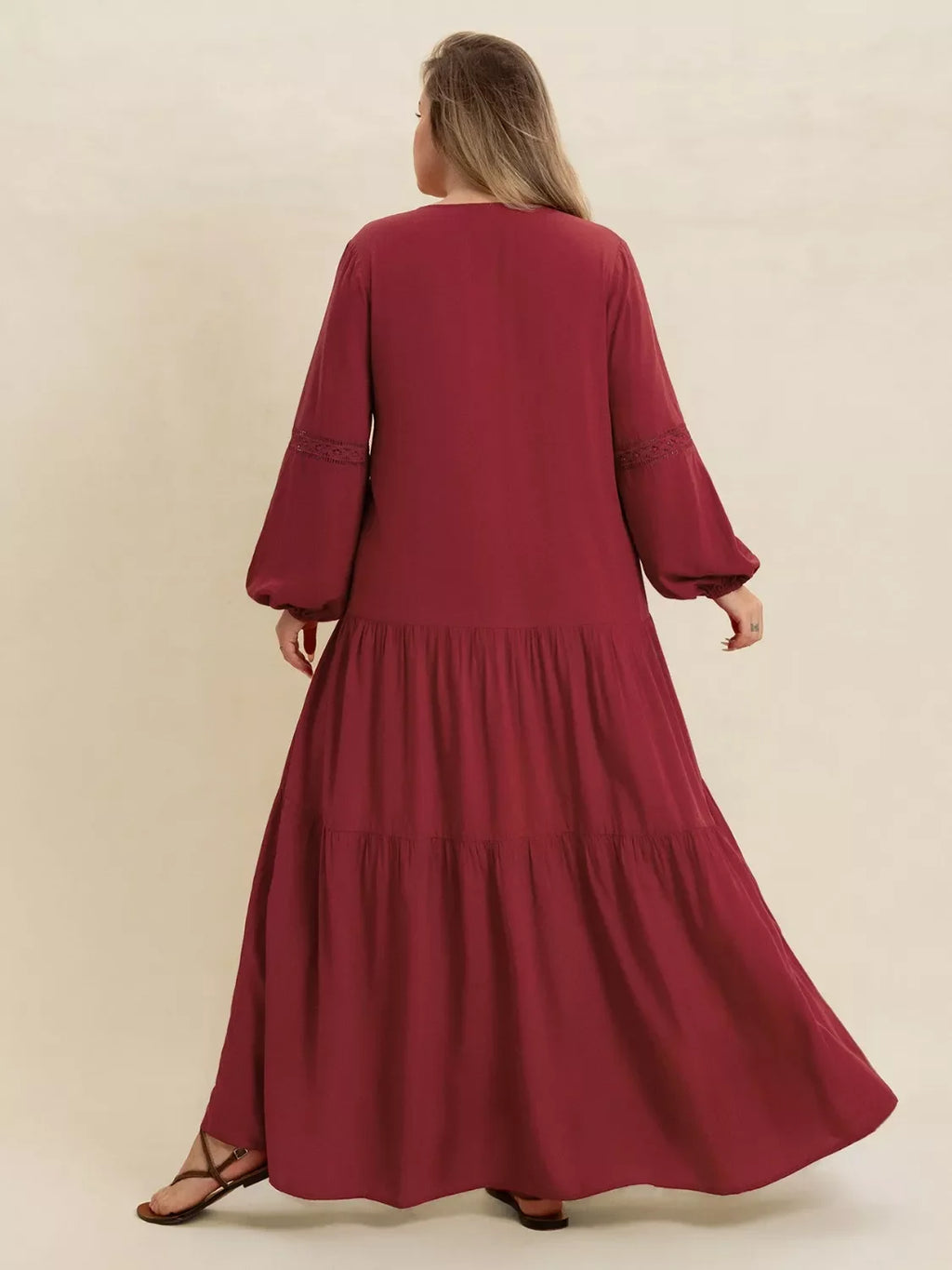 Plus Size Bohemian Tiered Maxi Dress with Balloon Sleeves