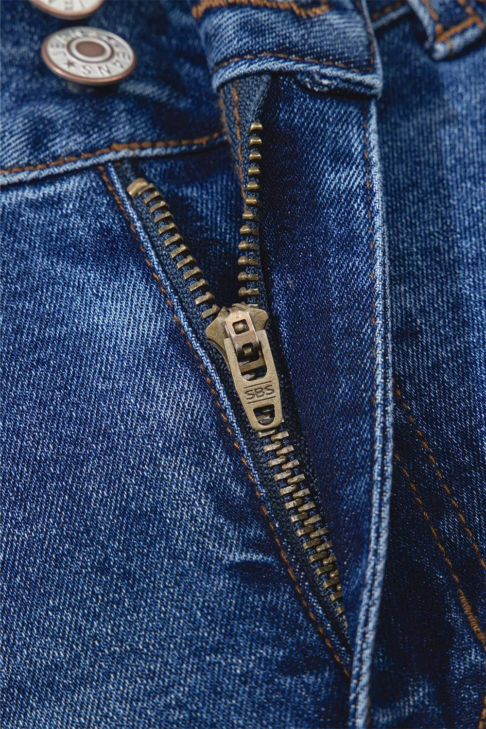 Double Button Zip Fly Straight Leg Jeans
