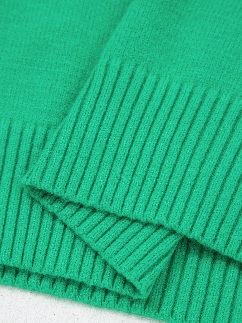 Solid Color Ribbed Trim Round Neck Ruffle Short Sleeve Sweater