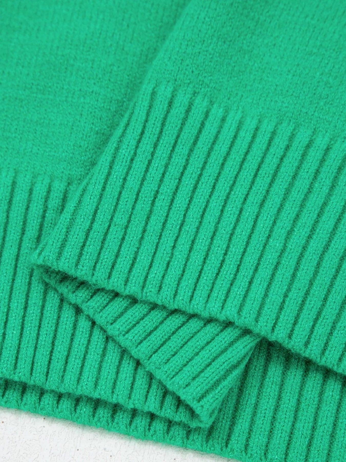 Solid Color Ribbed Trim Round Neck Ruffle Short Sleeve Sweater