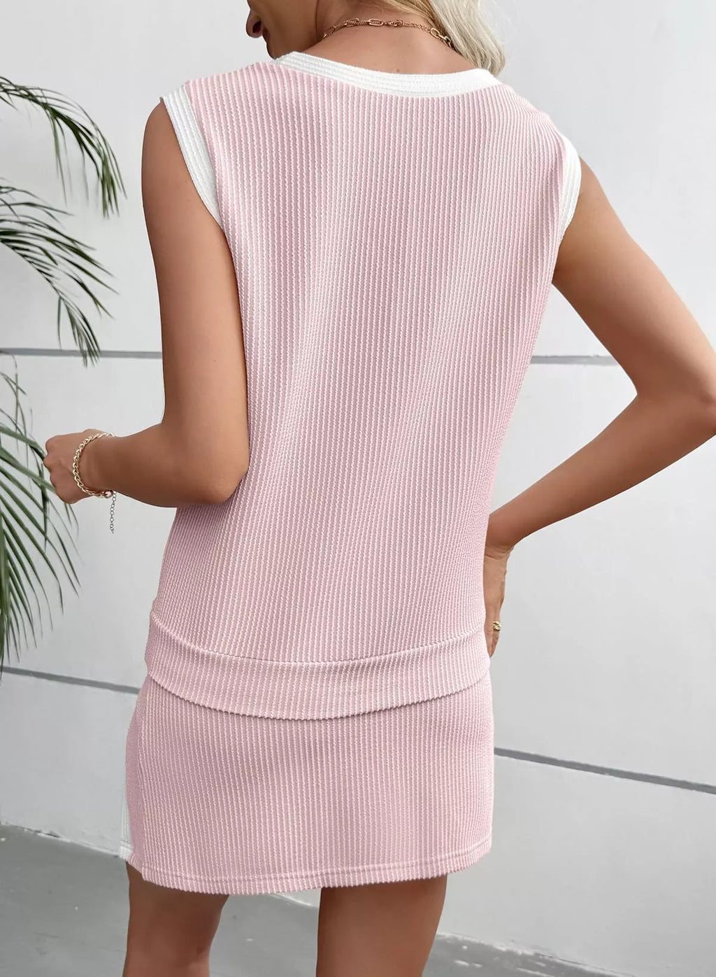 Ribbed Knit Sleeveless Top and Skort Set