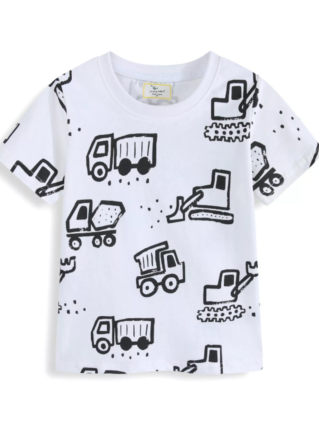 Children's Construction Vehicle Print Crew Neck Short Sleeve T-Shirt