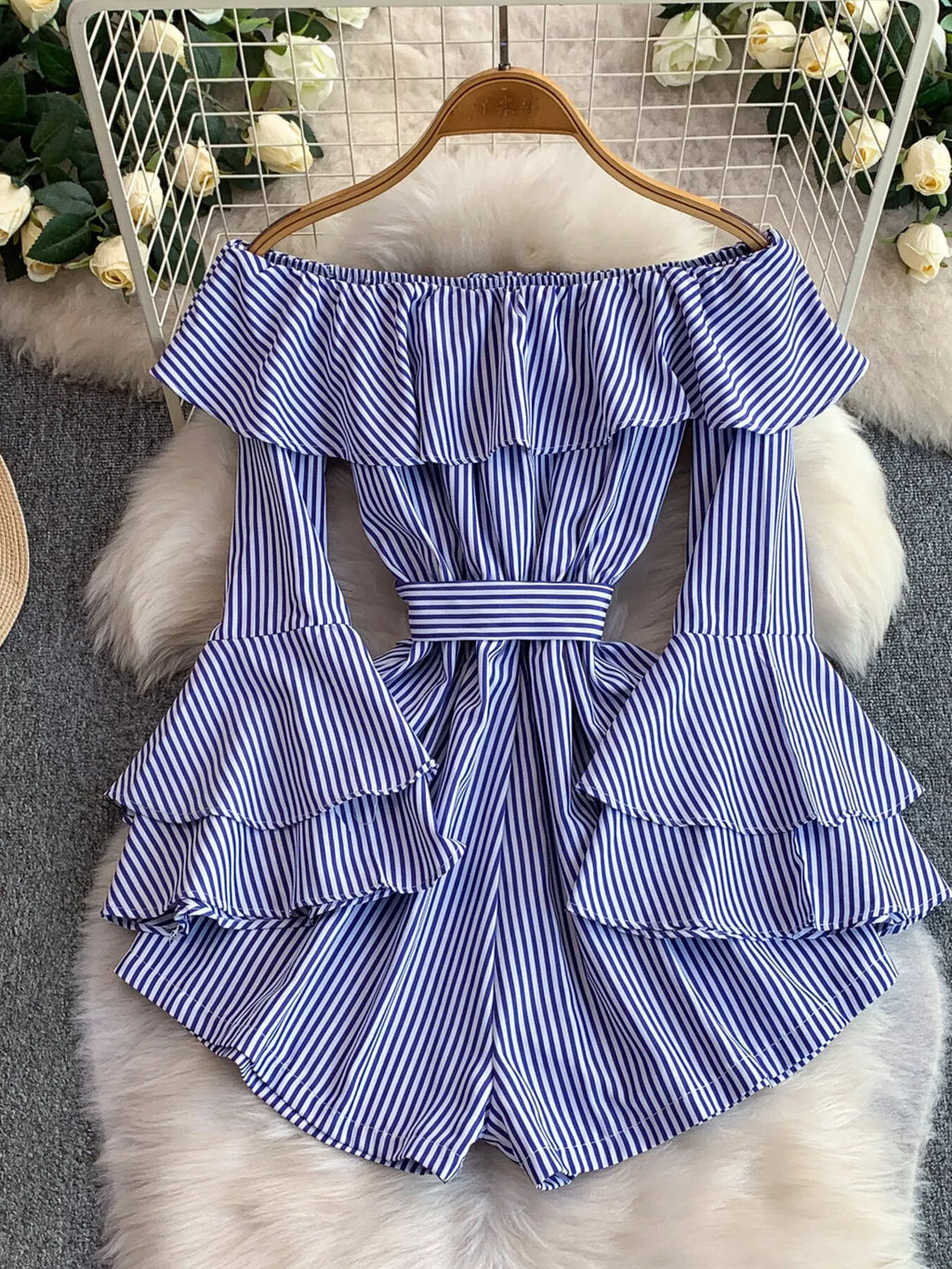 Off-Shoulder Flounce Sleeve Romper