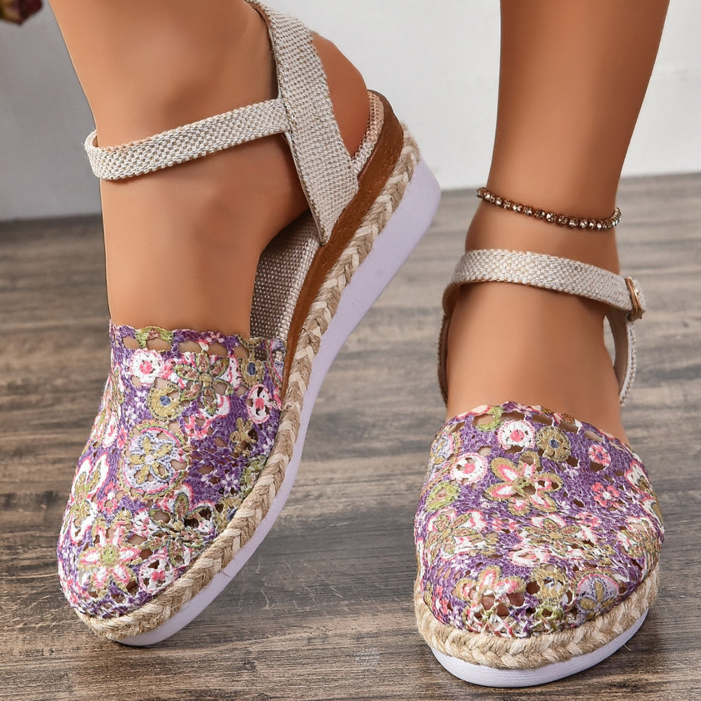 Floral Ankle Strap Espadrille Sandals